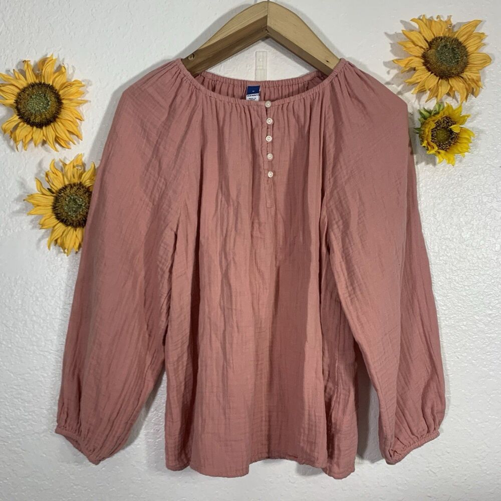 Old Navy Rose Blush Pink Puffy Sleeve Blouse Size Medium Women’s